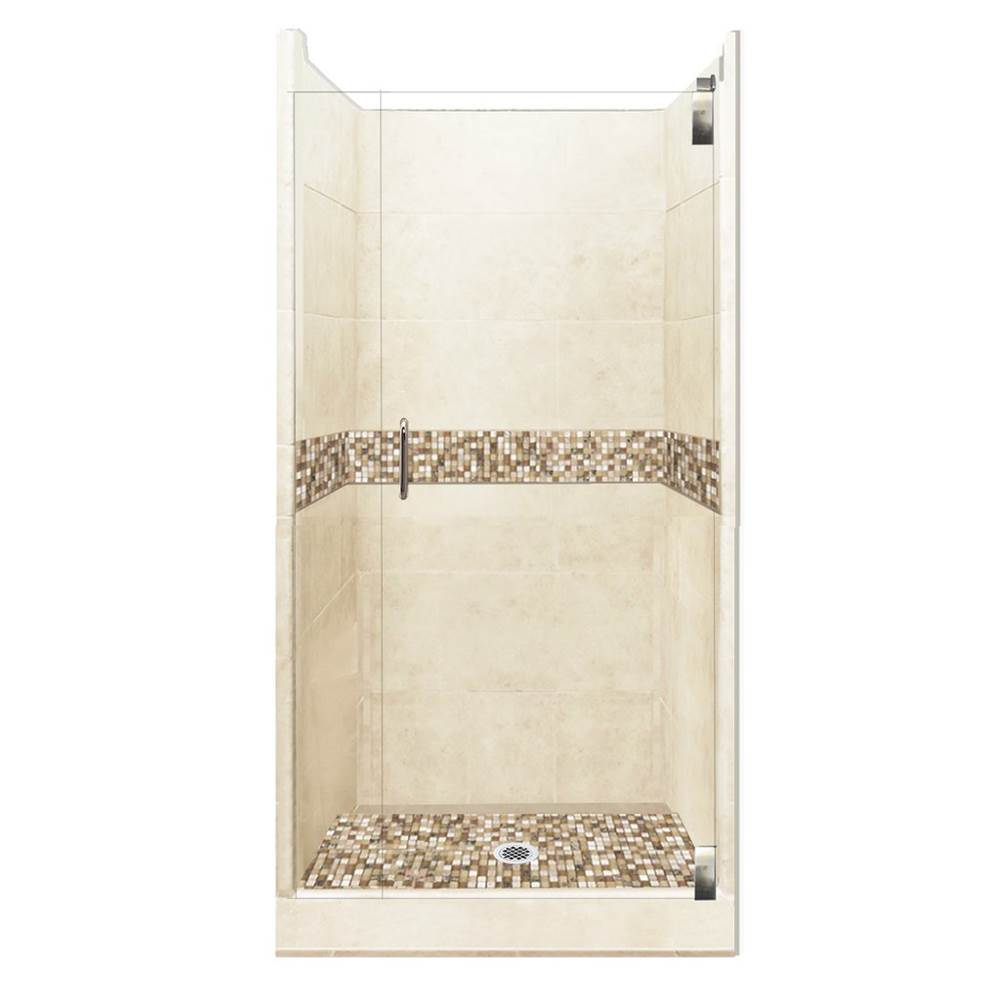American Bath Factory 48 x 42 x 80 Roma Grand Alcove Shower Kit in Desert Sand with Satin Nickel Finish