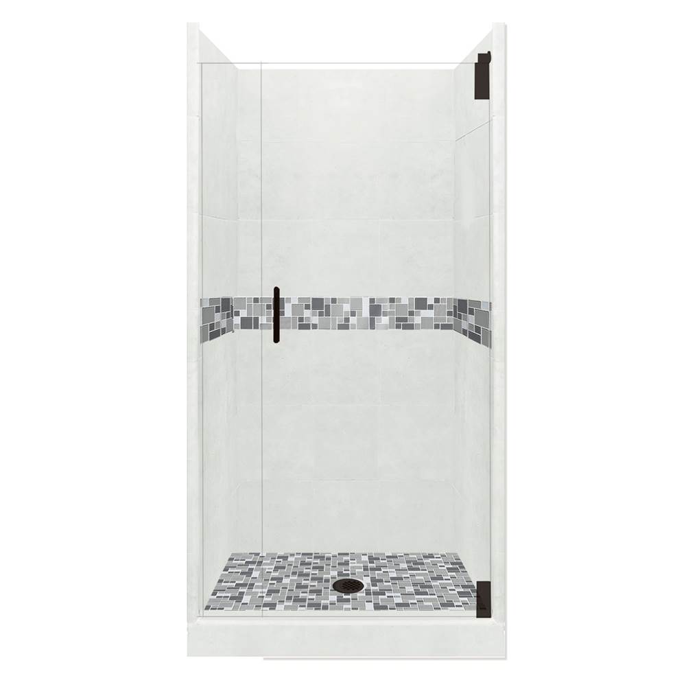 American Bath Factory 42 x 42 x 80 Newport Grand Alcove Shower Kit in Natural Buff with Black Pipe Finish
