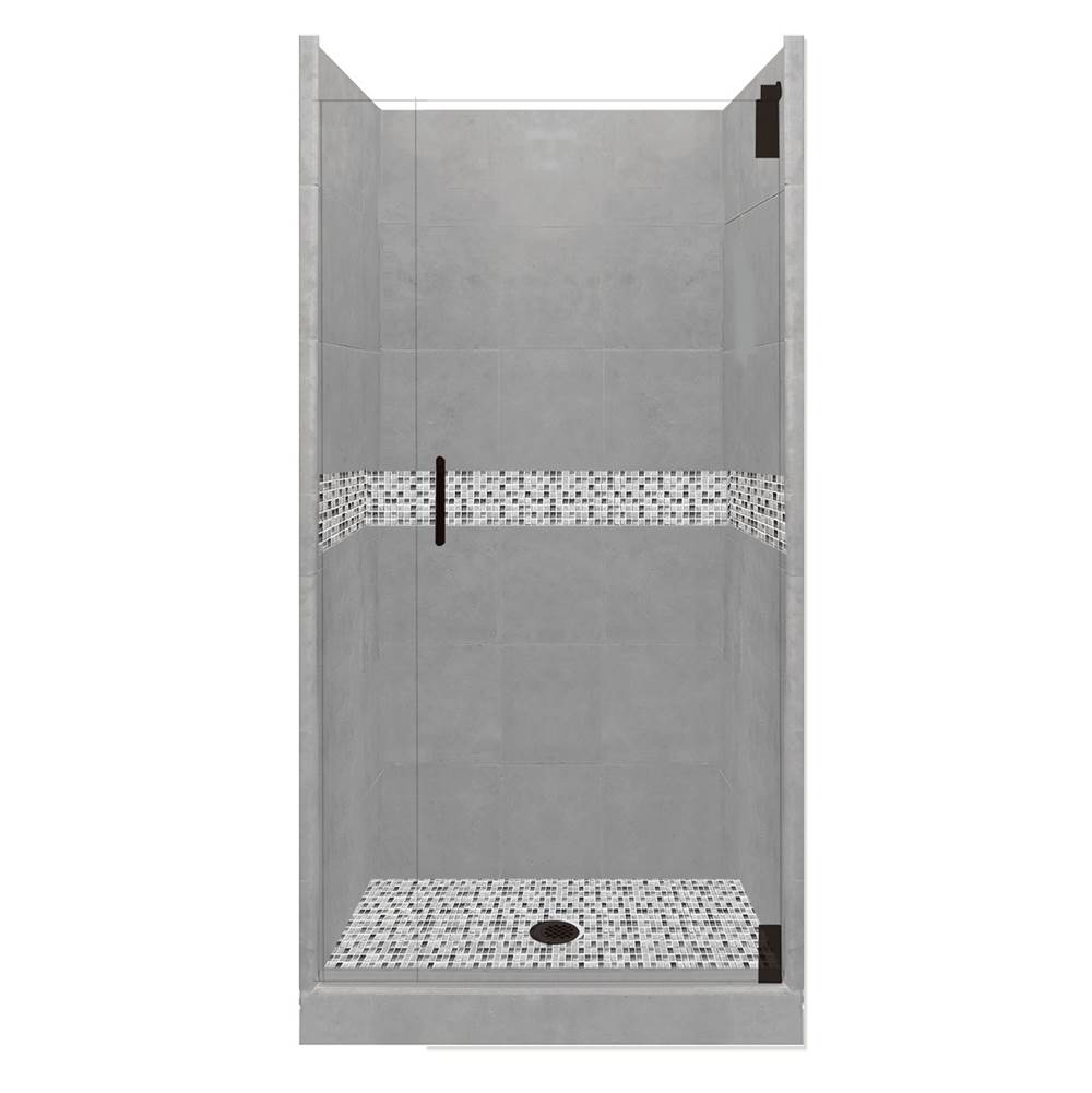 American Bath Factory 38 x 38 x 80 Del Mar Grand Alcove Shower Kit in Wet Cement with Black Pipe Finish