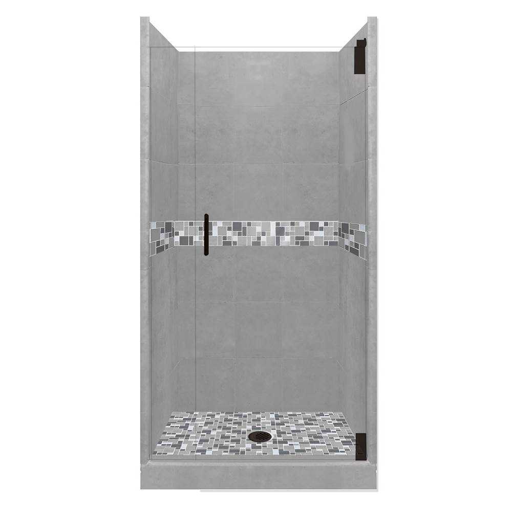 American Bath Factory 36 x 32 x 80 Newport Grand Alcove Shower Kit in Wet Cement with Black Pipe Finish