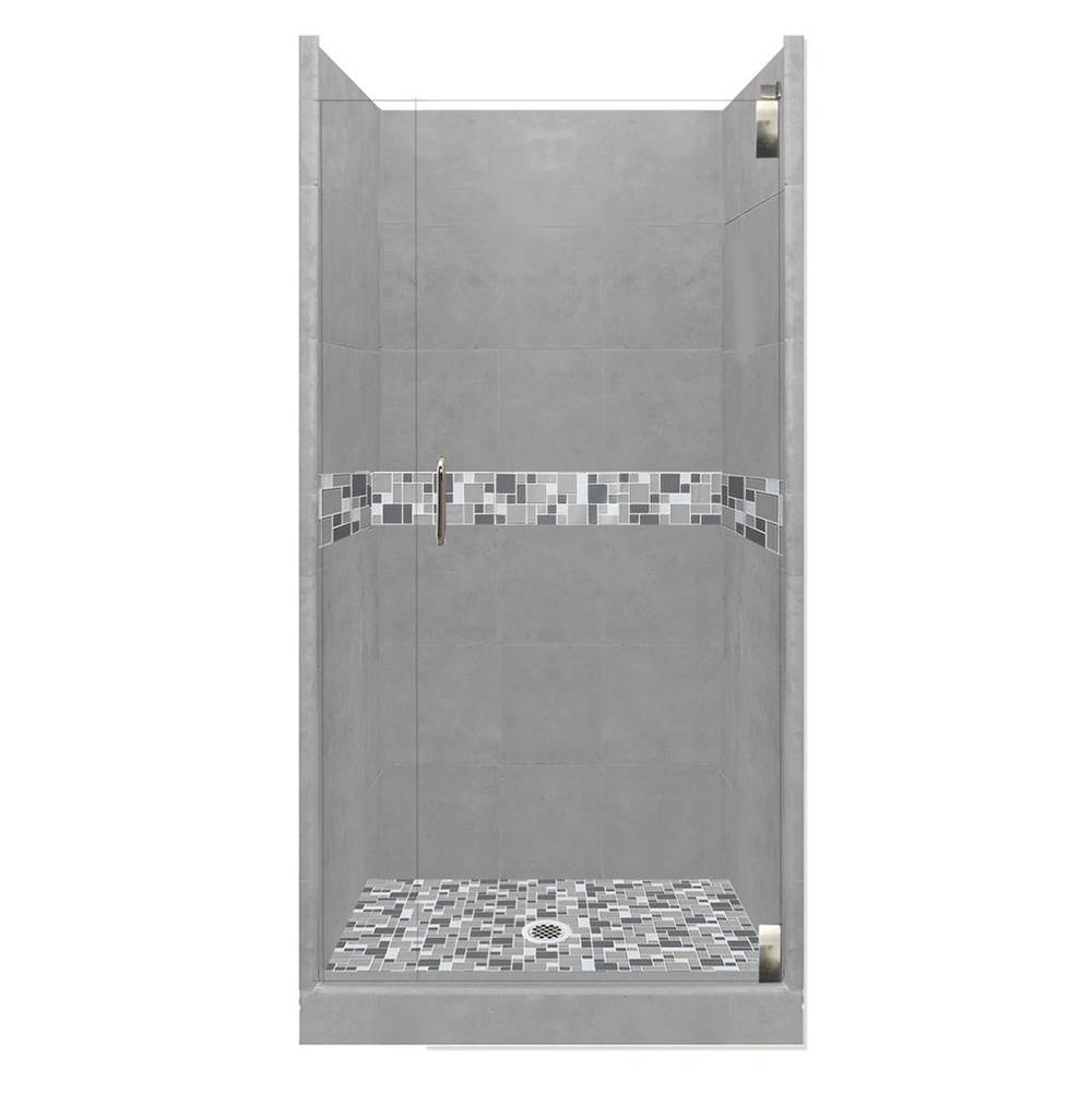 American Bath Factory 36 x 32 x 80 Newport Grand Alcove Shower Kit in Wet Cement with Satin Nickel Finish