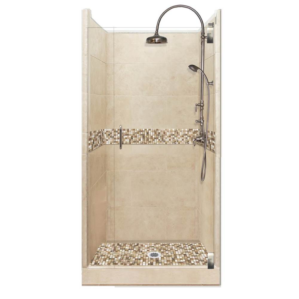 American Bath Factory 48 x 36 x 80 Roma Luxe Alcove Shower Kit in Brown Sugar with Satin Nickel Finish