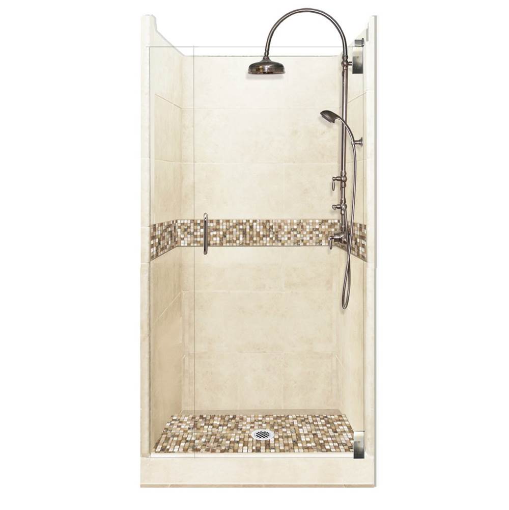 American Bath Factory 54 x 36 x 80 Roma Luxe Alcove Shower Kit in Desert Sand with Satin Nickel Finish