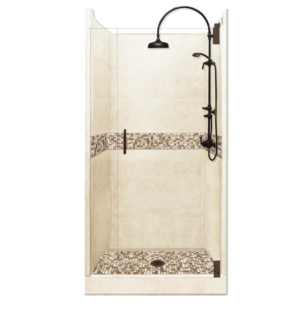 American Bath Factory 42 x 42 x 80 Roma Luxe Alcove Shower Kit in Desert Sand with Old World Bronze Finish