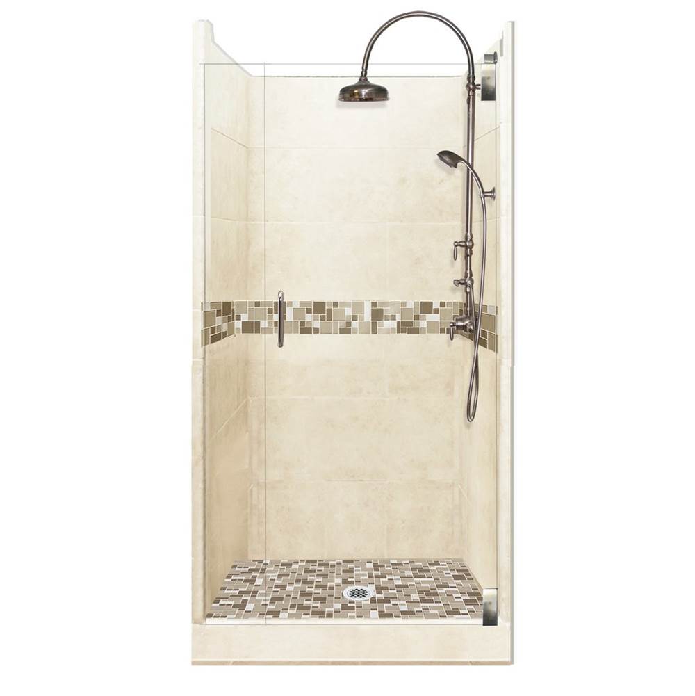 American Bath Factory 42 x 36 x 80 Tuscany Luxe Alcove Shower Kit in Desert Sand with Satin Nickel Finish