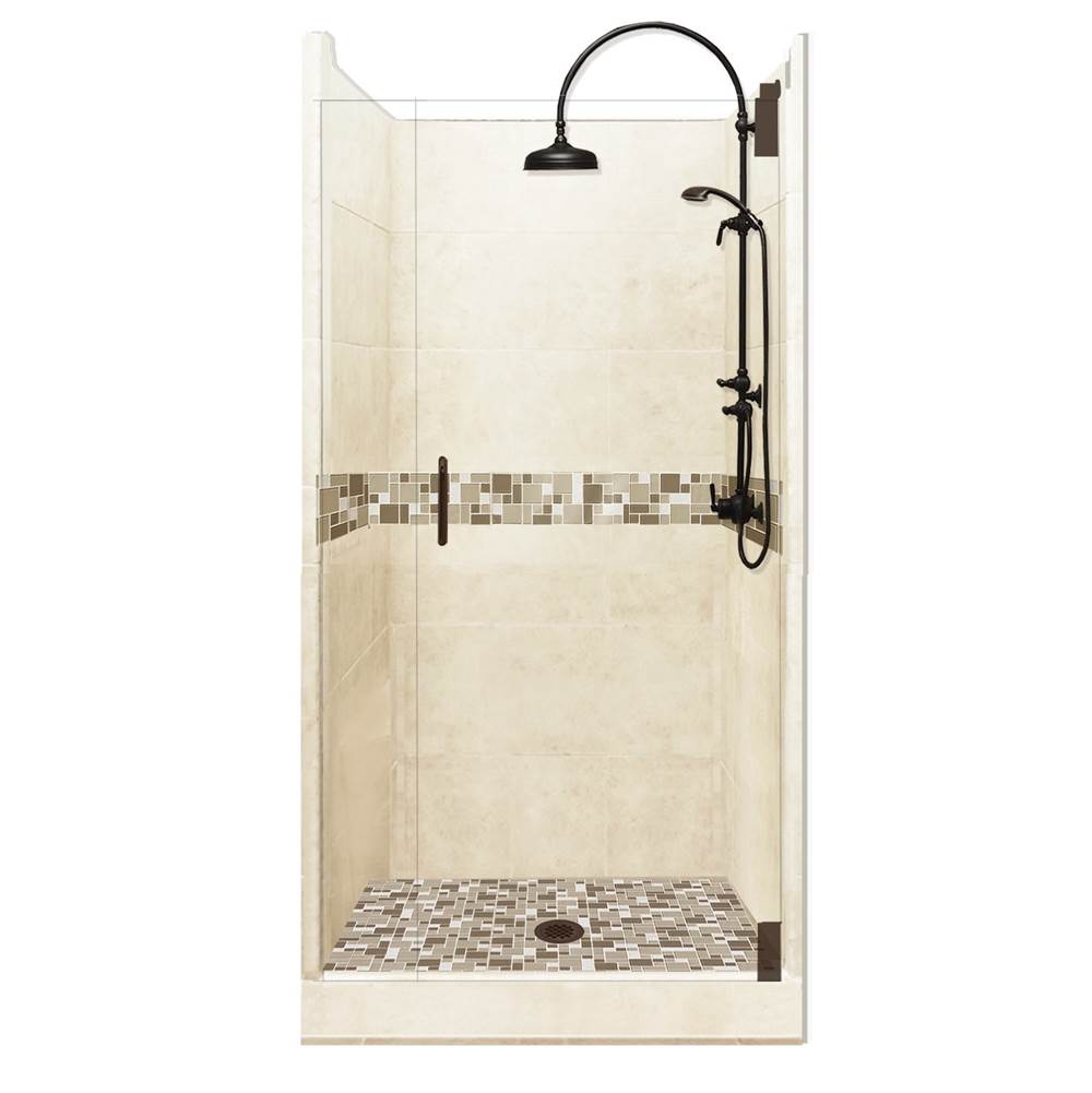 American Bath Factory 36 x 36 x 80 Tuscany Luxe Alcove Shower Kit in Desert Sand with Old World Bronze Finish