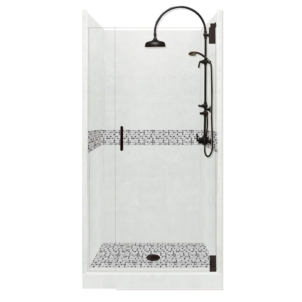 American Bath Factory 48 x 36 x 80 Del Mar Luxe Alcove Shower Kit in Natural Buff with Black Pipe Finish