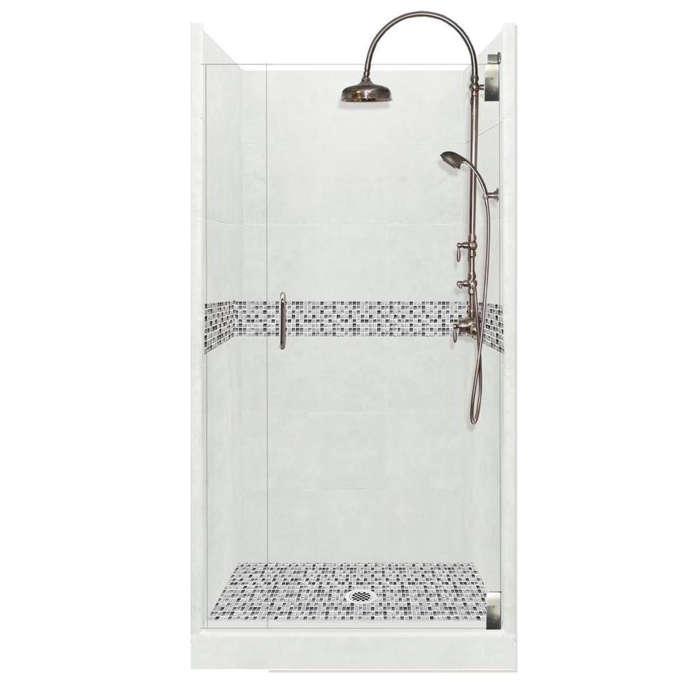 American Bath Factory 36 x 32 x 80 Del Mar Luxe Alcove Shower Kit in Natural Buff with Chrome Finish