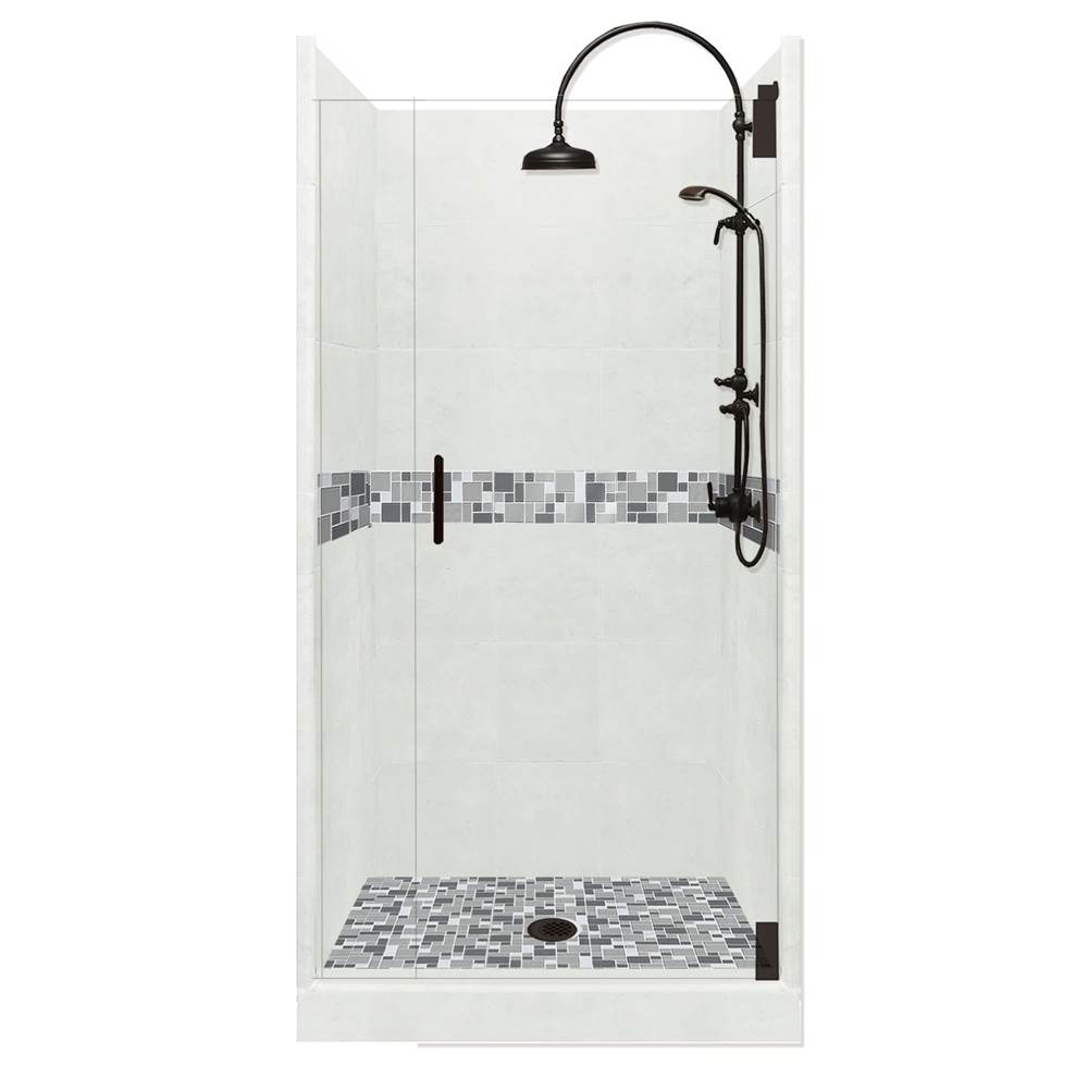 American Bath Factory 42 x 42 x 80 Newport Luxe Alcove Shower Kit in Natural Buff with Black Pipe Finish
