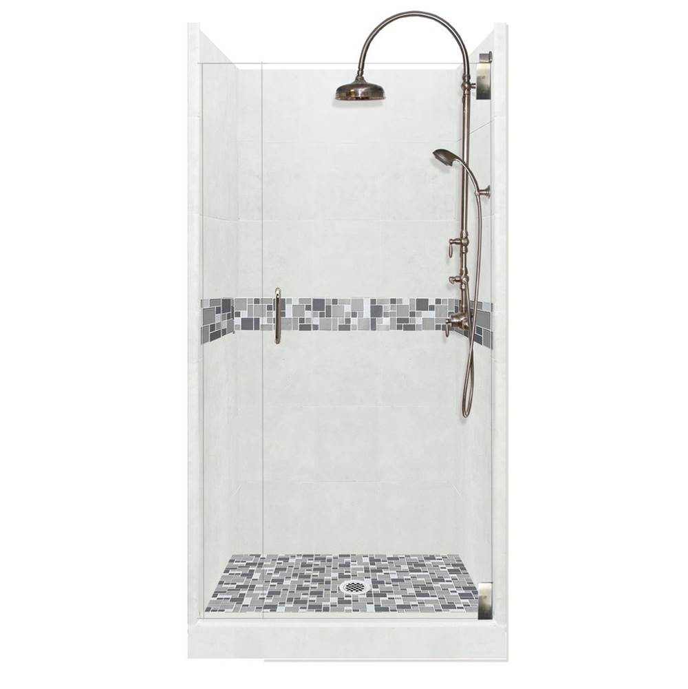 American Bath Factory 54 x 42 x 80 Newport Luxe Alcove Shower Kit in Natural Buff with Chrome Finish