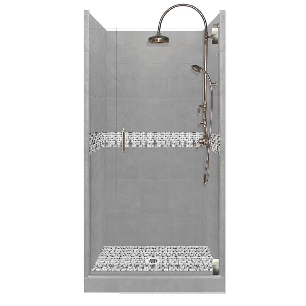 American Bath Factory 38 x 38 x 80 Del Mar Luxe Alcove Shower Kit in Wet Cement with Satin Nickel Finish