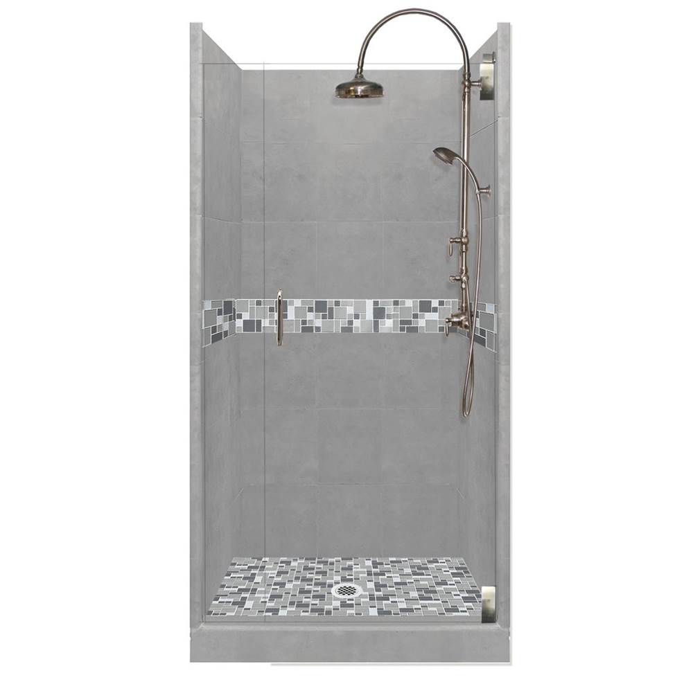 American Bath Factory 48 x 36 x 80 Newport Luxe Alcove Shower Kit in Wet Cement with Satin Nickel Finish