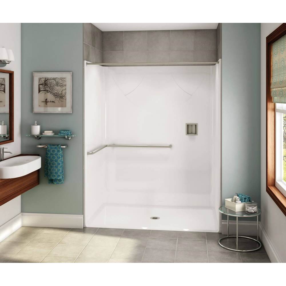 Aker OPS-6036 AcrylX Alcove Center Drain One-Piece Shower in Sterling Silver - ADA L-Bar