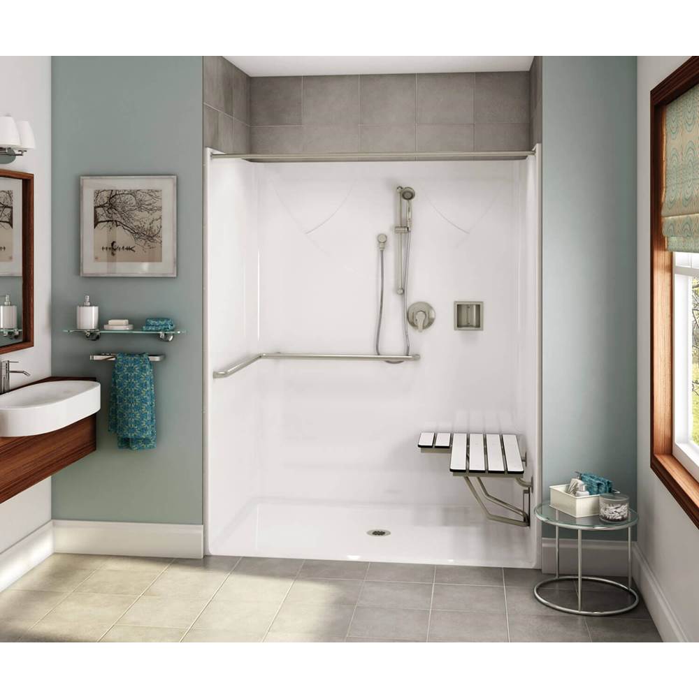 Aker OPS-6036 AcrylX Alcove Center Drain One-Piece Shower in White - ADA Compliant (with Seat)