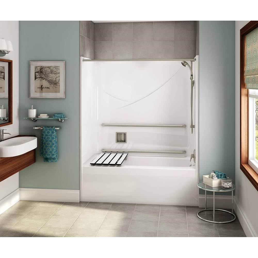 Aker OPTS-6032 AcrylX Alcove Right-Hand Drain One-Piece Tub Shower in Thunder Grey - MASS Grab Bars and Seat