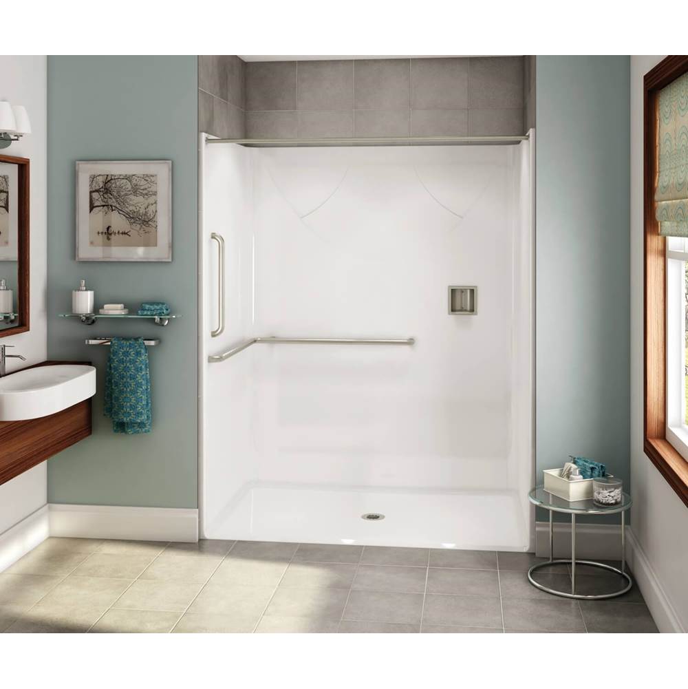 Aker OPS-6036 AcrylX Alcove Center Drain One-Piece Shower in White - ANSI Grab Bar