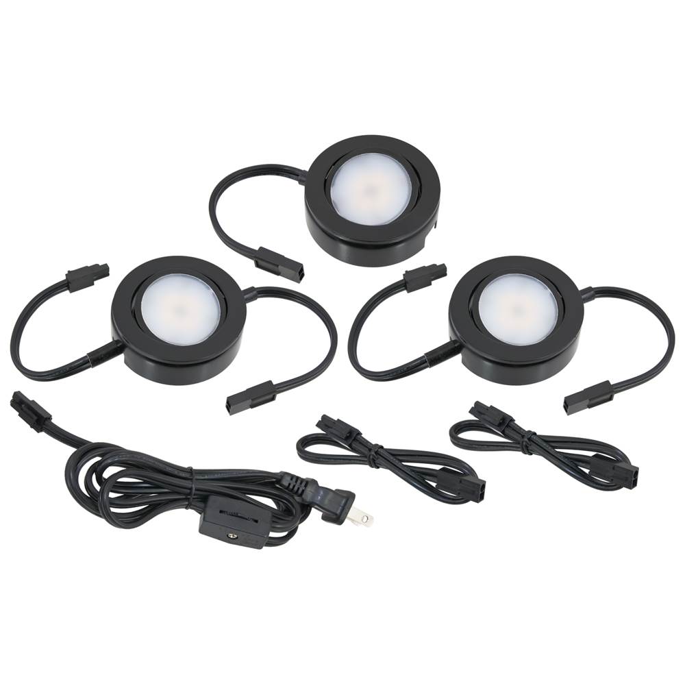 American Lighting MVP LED Puck Light, 120 Volts, 4.3 Watts, 200 Lumens, Black, 3 Puck Kit with Roll Switch and 6 Foor Power Cord