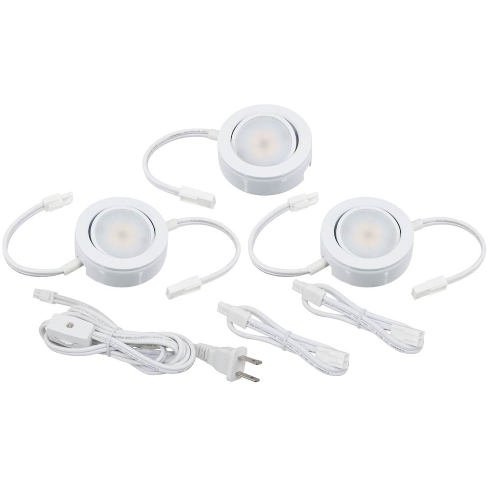 American Lighting MVP LED Puck Light, 120 Volts, 4.3 Watts, 230 Lumens, White, 3 Puck Kit with Roll Switch and 6 Foor Power Cord