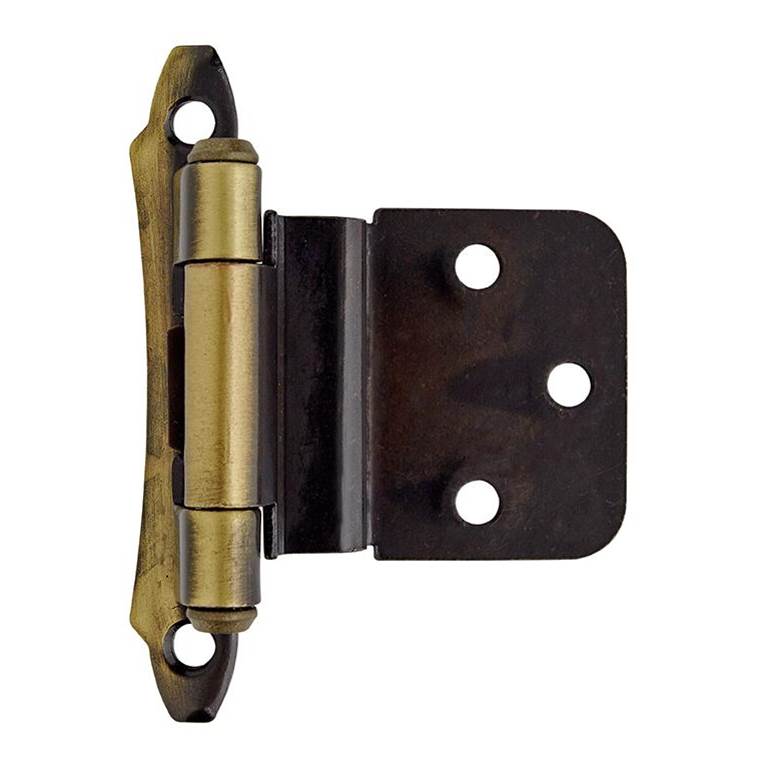 Amerock 3/8in (10 mm) Inset Self-Closing, Face Mount Antique Brass Hinge - 2 Pack
