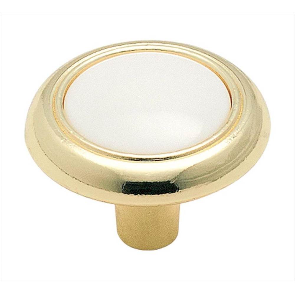 Amerock Allison Value 1-1/4 in (32 mm) Diameter White/Polished Brass Cabinet Knob