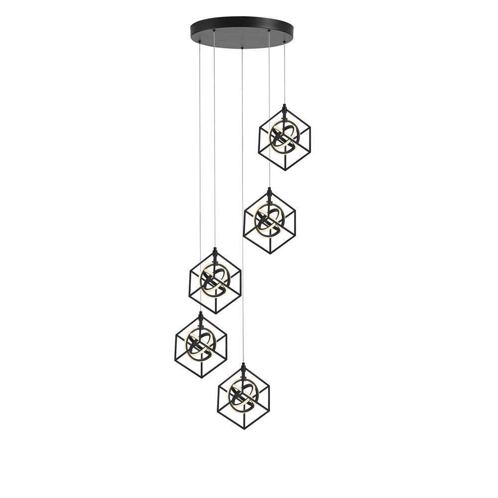 Artcraft Tulip Collection Integrated LED 5-Light Pendant, Matte Black
