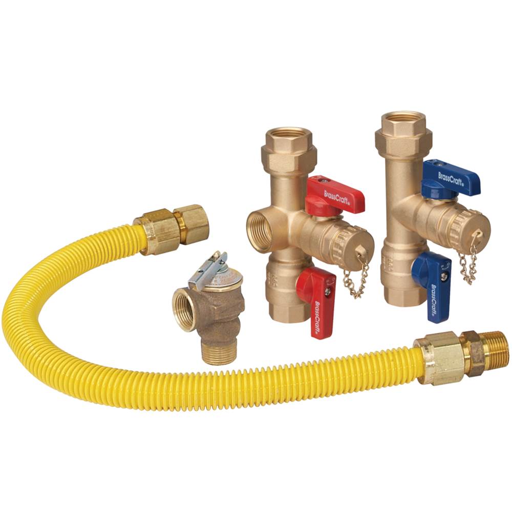Brasscraft IPS X IPS SERVICE VALVE KIT INCL 3/4'' ID X 24'' COATED GAS CONNECTOR and PRESSURE RELIEF VALVE
