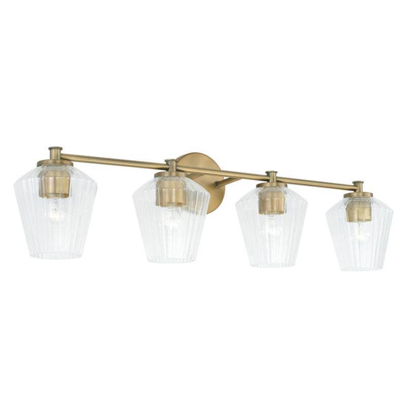 Capital Lighting 4-Light Vanity in Aged Brass with Clear Fluted Glass
