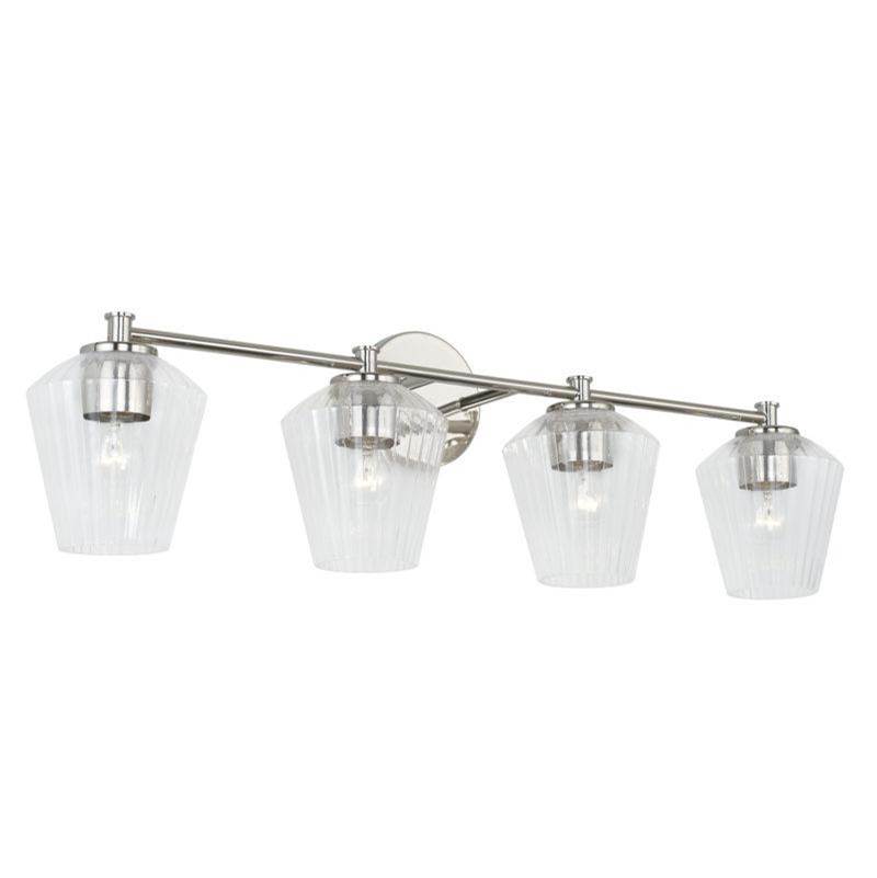 Capital Lighting 4-Light Vanity in Polished Nickel with Clear Fluted Glass