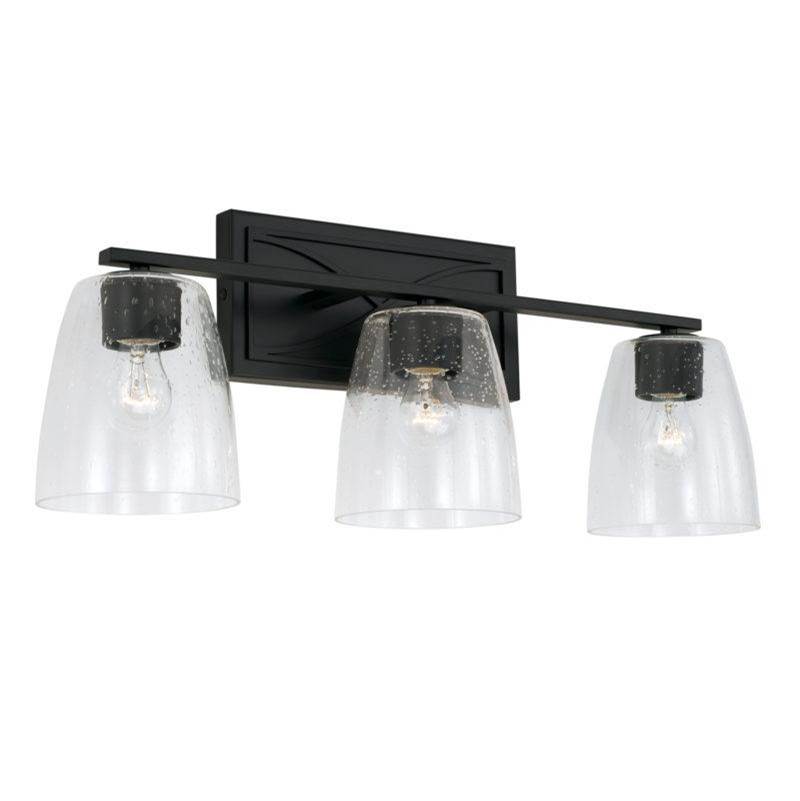 Capital Lighting Sylvia 3-Light Vanity in Matte Black with Clear Seeded Glass