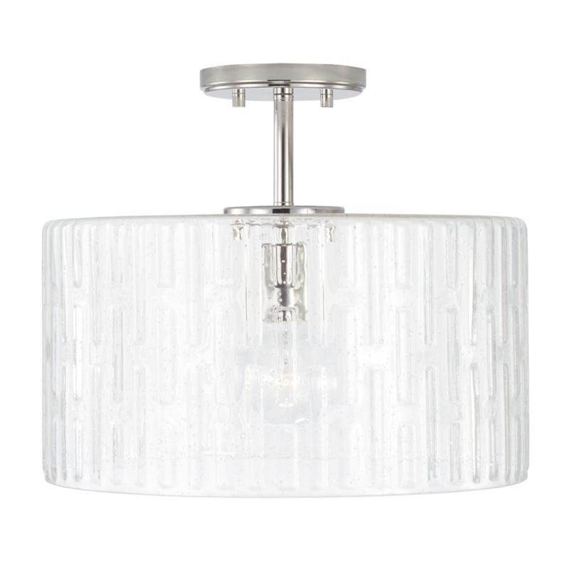 Capital Lighting Emerson 1-Light Semi-Flush in Polished Nickel with Embossed Seeded Glass