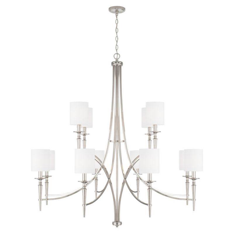 Capital Lighting Abbie 12-Light Chandelier in Polished Nickel with White Fabric Stay-Straight Shades