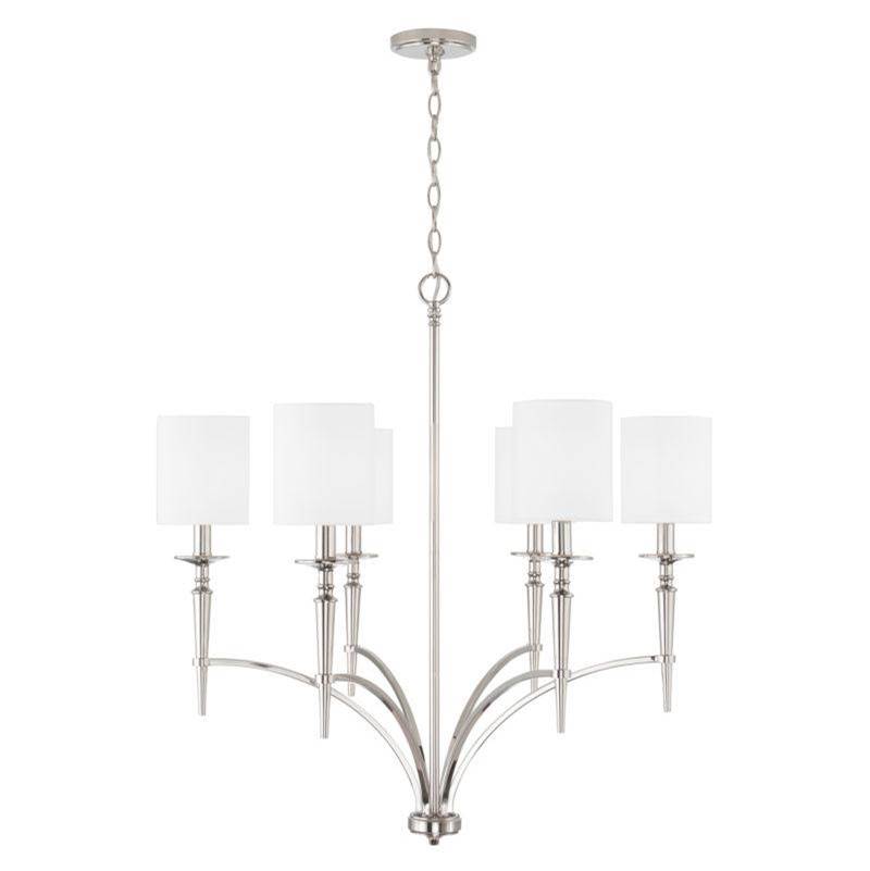 Capital Lighting Abbie 6-Light Chandelier in Polished Nickel with White Fabric Stay-Straight Shades