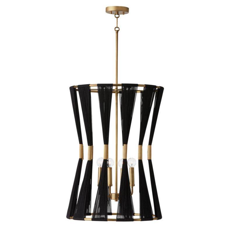 Capital Lighting Bianca 4-Light Foyer in Black Rope and Patinaed Brass