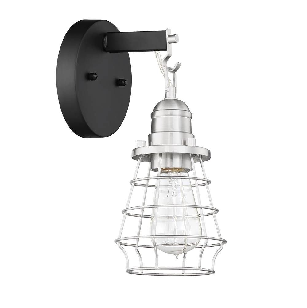 Craftmade Thatcher 1 Light Wall Sconce in Flat Black with Brushed Polished Nickel Cage