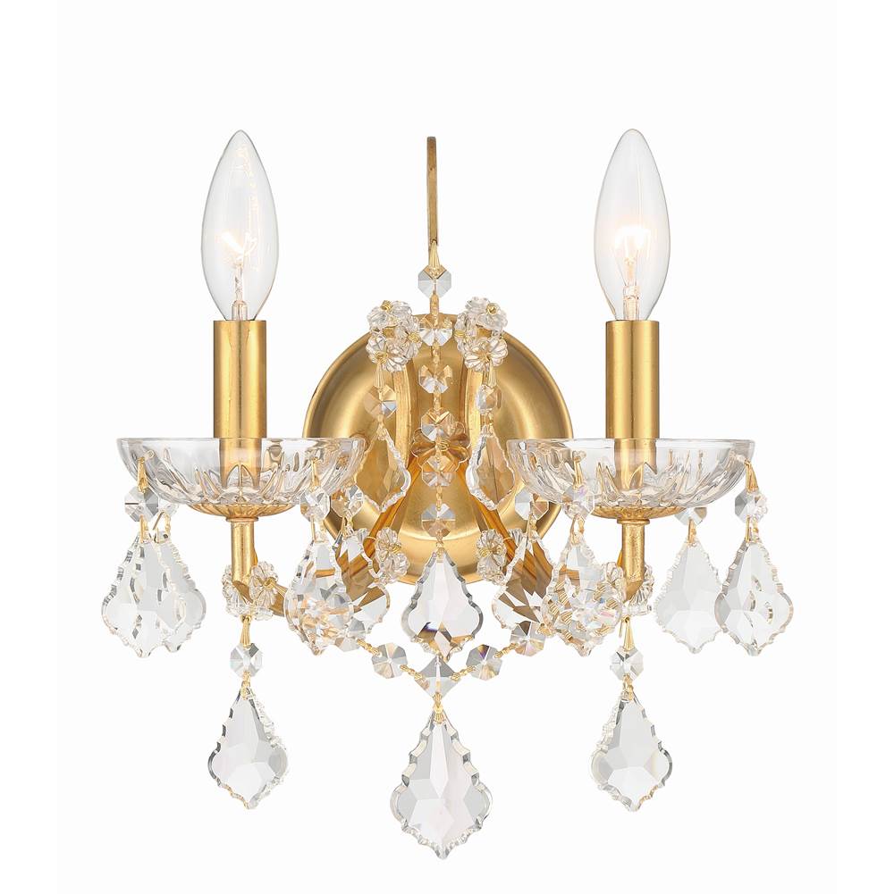 Crystorama Filmore 2 Light Hand Cut Crystal Antique Gold Sconce