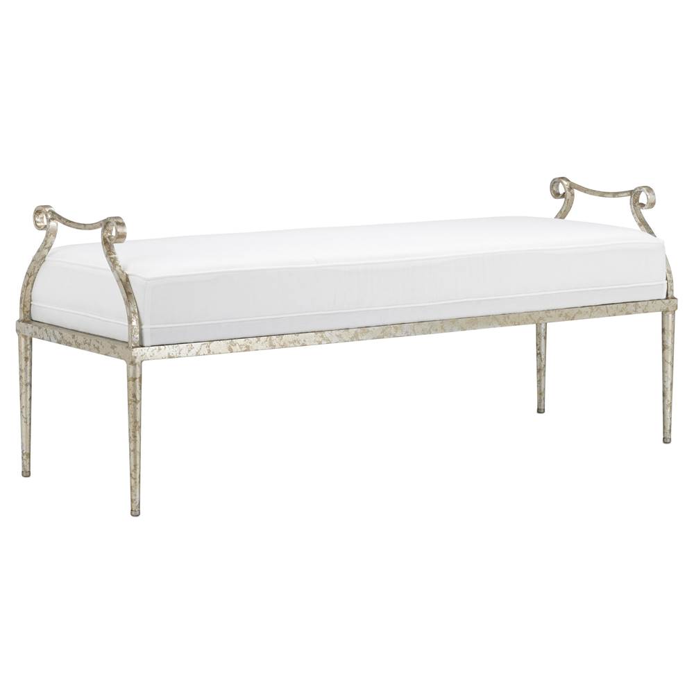 Currey And Company Genevieve Muslin Silver Bench
