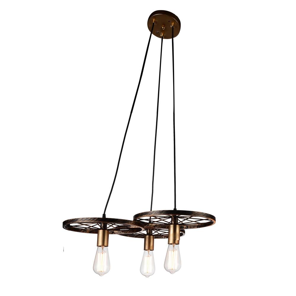 CWI Lighting Ravi  3 Light Down Chandelier With Black and Gold Finish