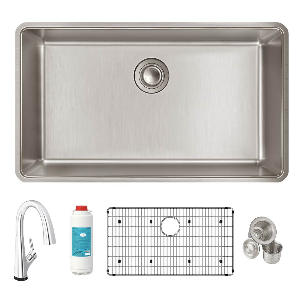 Elkay Reserve Selection Lustertone Iconix 18 Gauge Stainless Steel 32-1/2 x 19-1/2'' x 9'' Single Bowl Undermount Sink Kit with Filtered Faucet