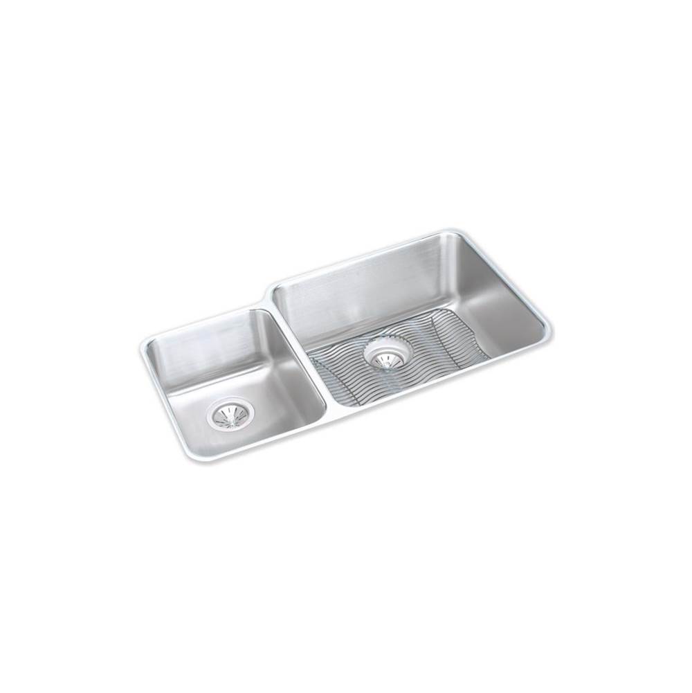 Elkay Lustertone Classic Stainless Steel 35-1/4'' x 20-1/2'' x 9-7/8'', Offset 40/60 Double Bowl Undermount Sink Kit