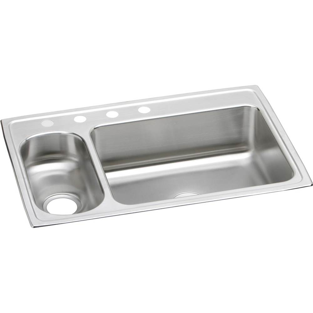 Elkay Lustertone Classic Stainless Steel 33'' x 22'' x 7-7/8'', 4-Hole 30/70 Double Bowl Drop-in Sink