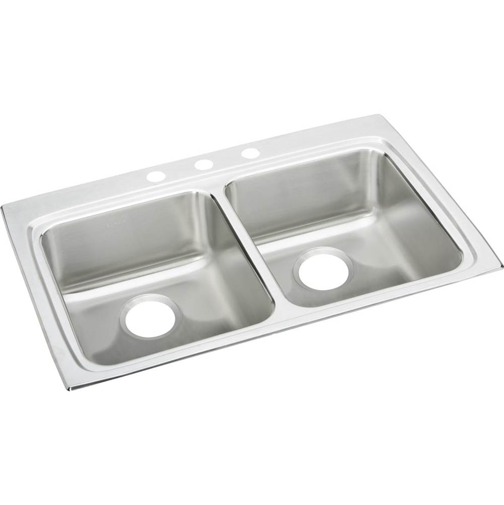 Elkay Lustertone Classic Stainless Steel 33'' x 22'' x 6'', 1-Hole Equal Double Bowl Drop-in ADA Sink