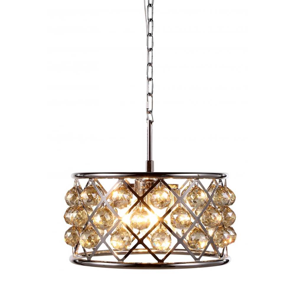 Elegant Lighting 1214 Madison Collection Pendant Lamp D:16in H:9in Lt:4 Polished Nickel Finish Royal Cut Golden Teak