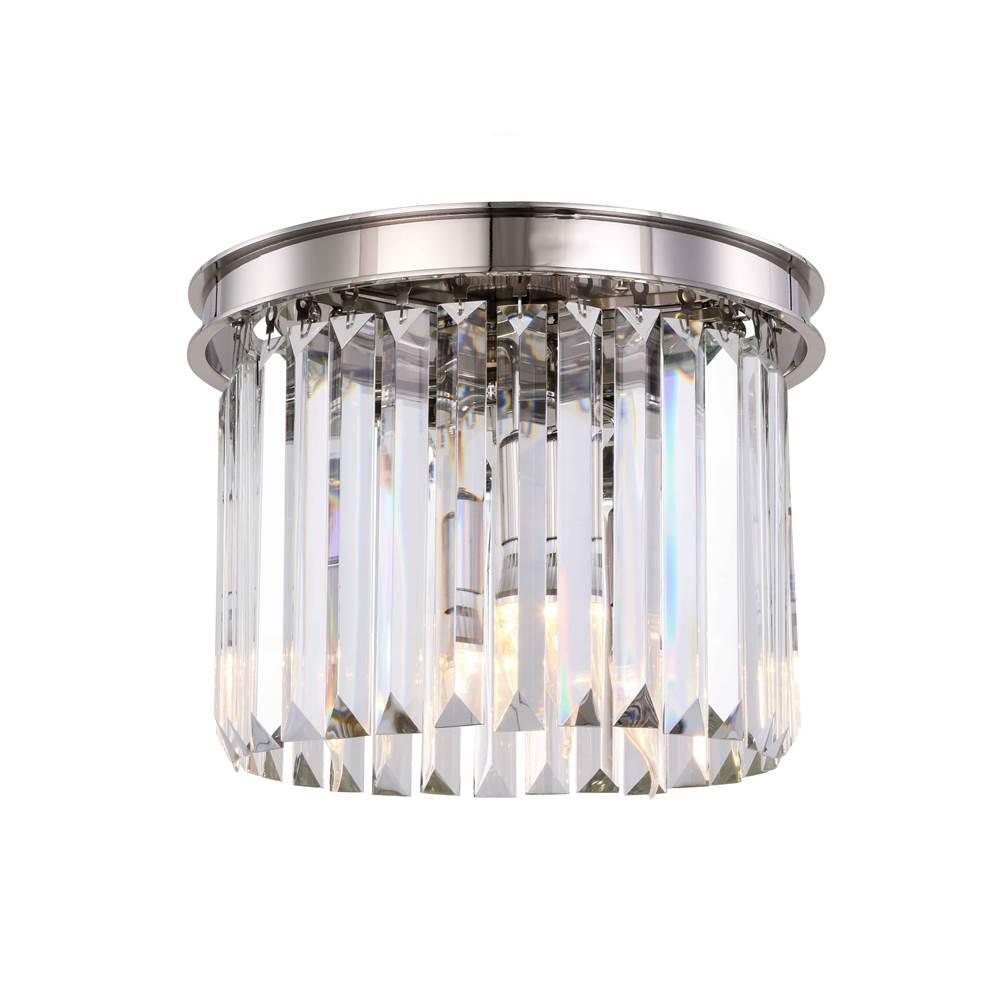 Elegant Lighting Sydney 3 Light Polished Nickel Flush Mount Clear Royal Cut Crystal