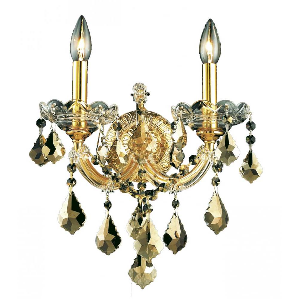 Elegant Lighting Maria Theresa 2 light Golden Teak Wall Sconce Golden Teak (Smoky) Royal Cut Crystal