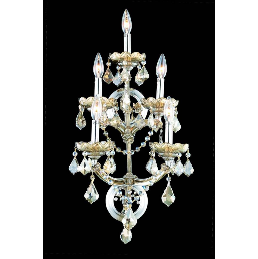Elegant Lighting Maria Theresa 5 Light Golden Teak Wall Sconce Golden Teak (Smoky) Royal Cut Crystal