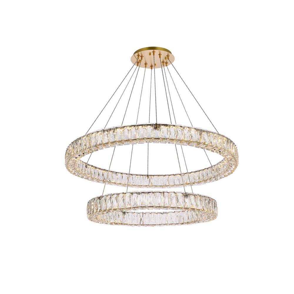 Elegant Lighting Monroe 36 Inch Led Double Ring Chandelier In Gold
