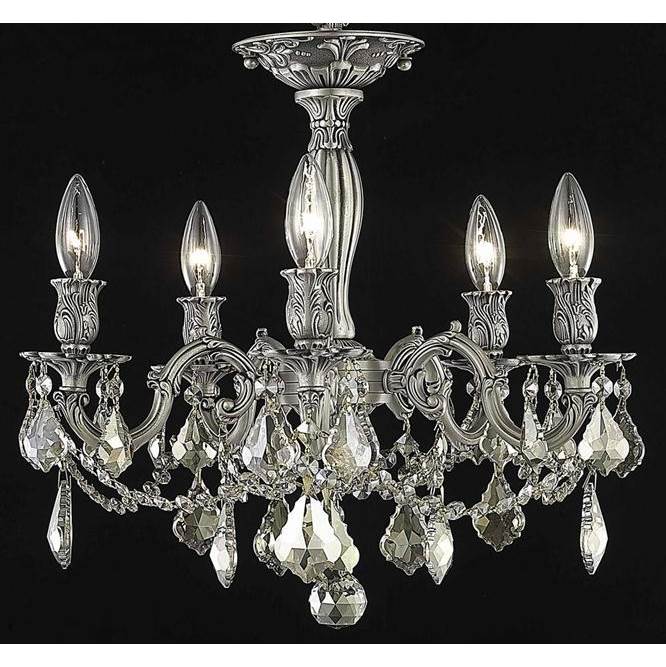 Elegant Lighting Rosalia 5 Light Pewter Flush Mount Golden Teak (Smoky) Royal Cut Crystal