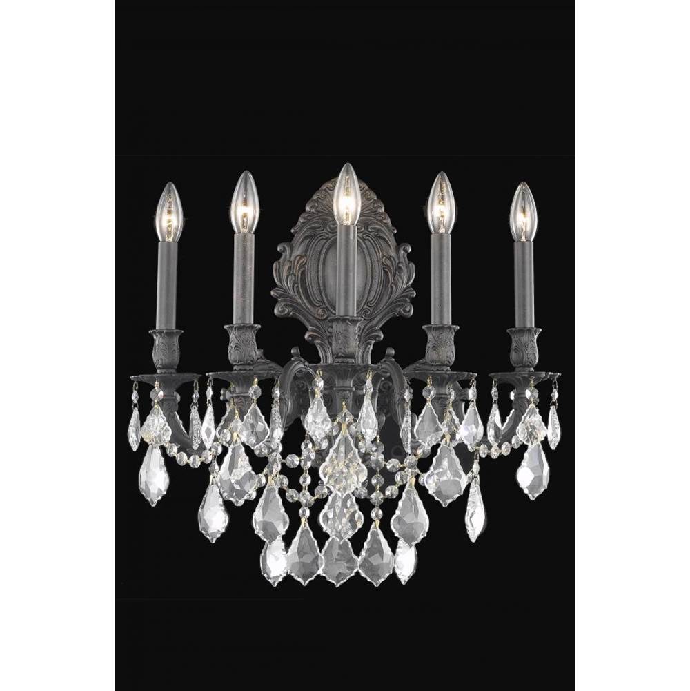 Elegant Lighting Monarch 5 Light Dark Bronze Wall Sconce Clear Royal Cut Crystal