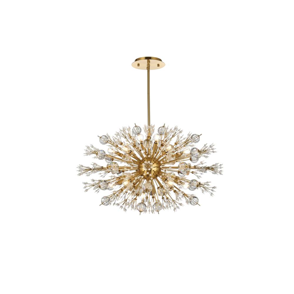 Elegant Lighting Vera 36 Inch Crystal Starburst Oval Pendant In Gold