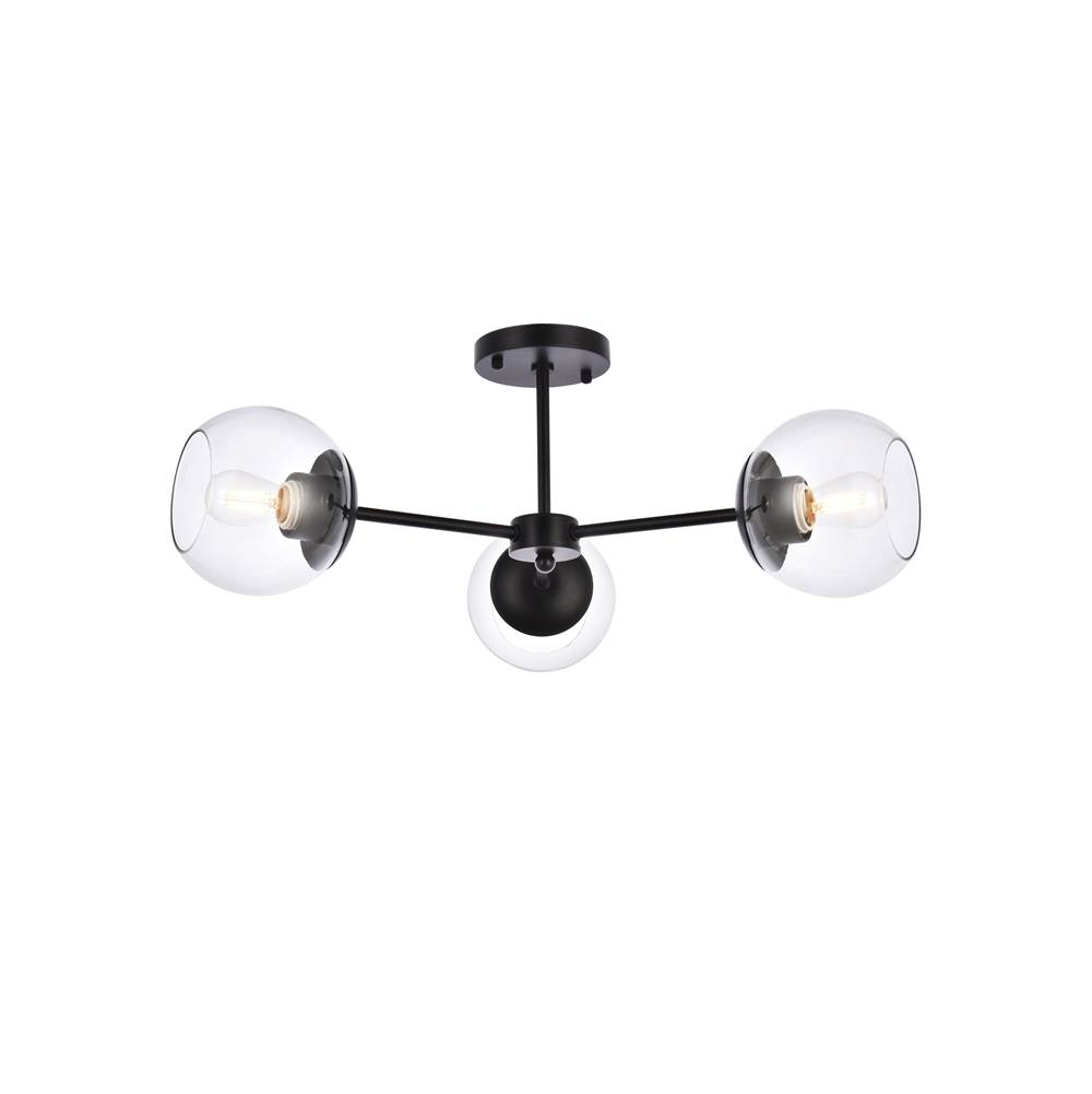 Elegant Lighting Briggs 26 Inch Flush Mount In Black With Clear Shade